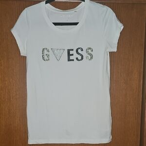 GUESS White Tee with Embellished Logo